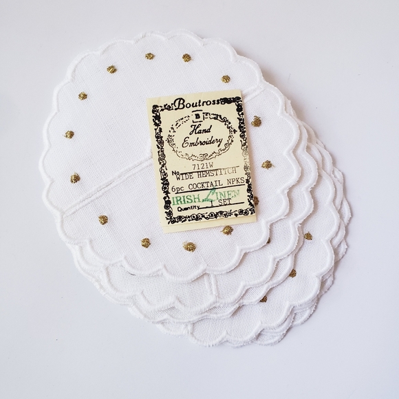 Vintage Boutross Irish Linen Hand Embroidery Cocktail Coasters - Picture 10 of 10